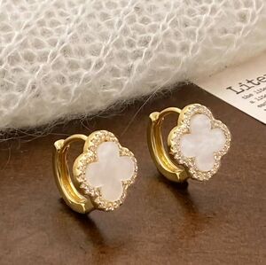Elegant Gold and Cream Clover Earrings